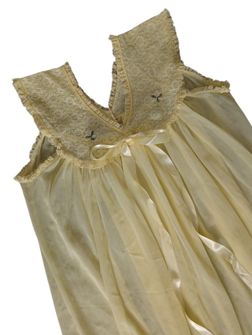 Vintage Sheer Yellow Long Chiffon Peignoir Gown Babydoll Lace Robe